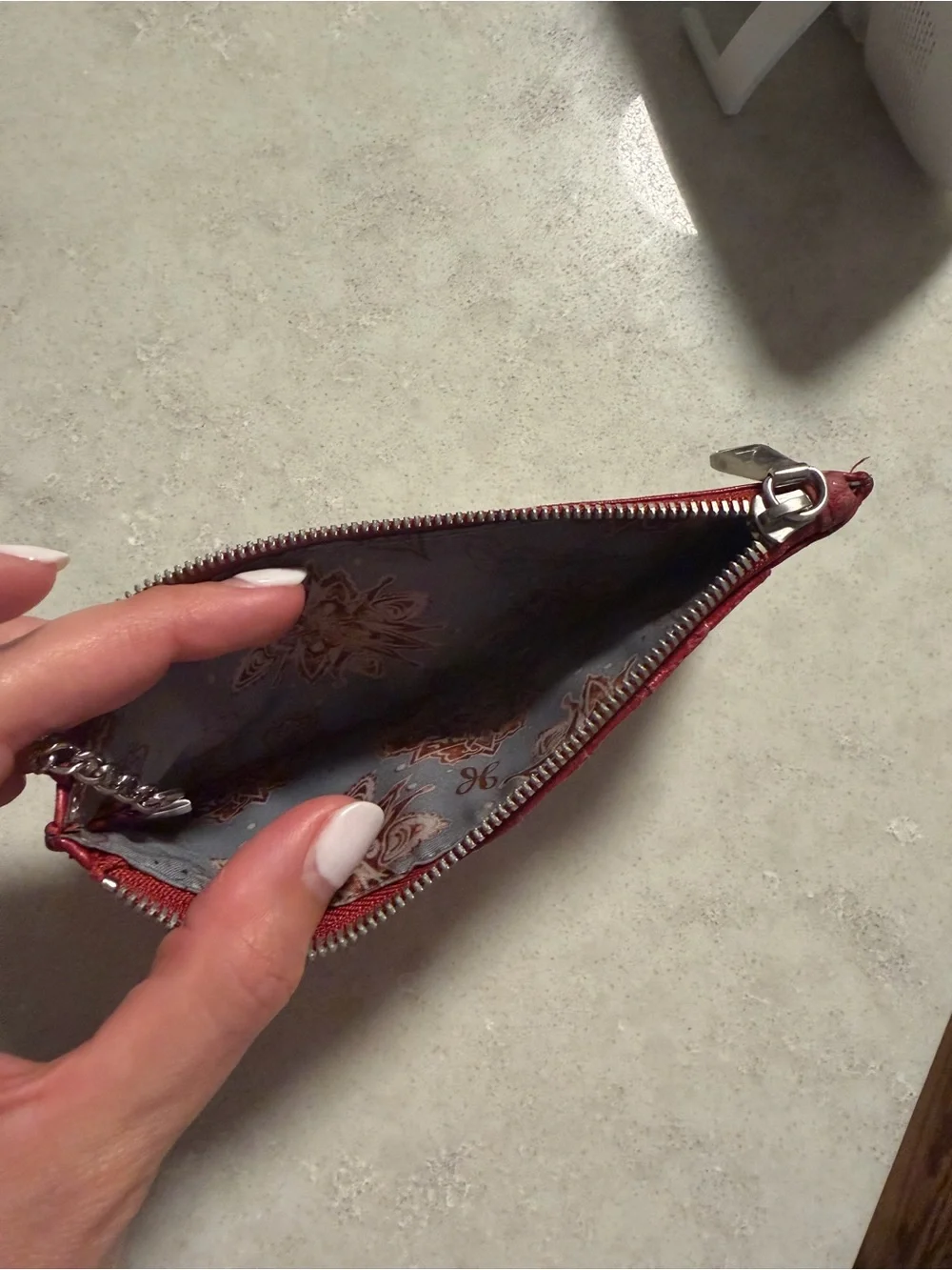 Hobo Red Leather Card & ID Wallet with Zip and Chain
